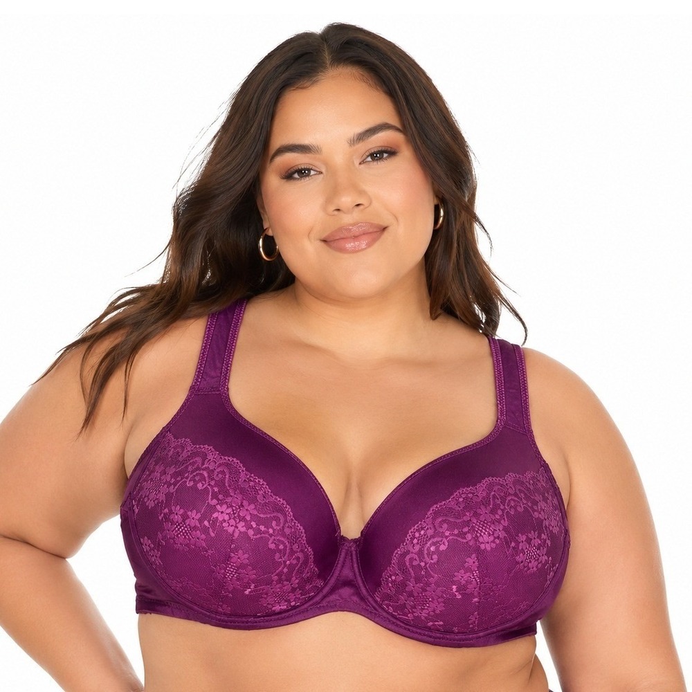 Angelina Full Coverage Floral Lace Underwire Bra Plum Purple Romantic Size 40DD